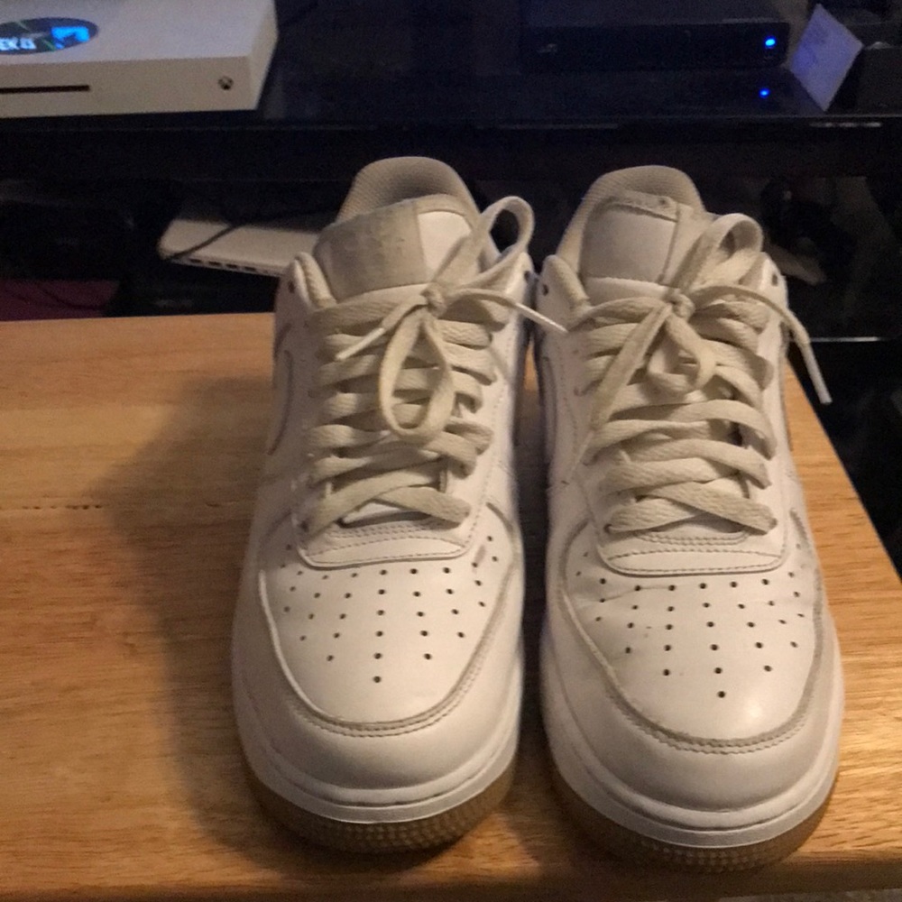 White and tan Air Force ones clean white and tan